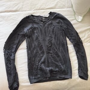 ALO Yoga Women's Dark Grey Distressed Top